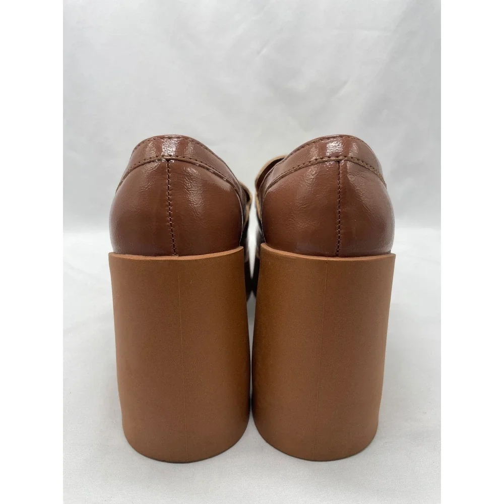 ASOS‎ DESIGN Profile Chunky High Heeled Loafer In Tan Size 40/9